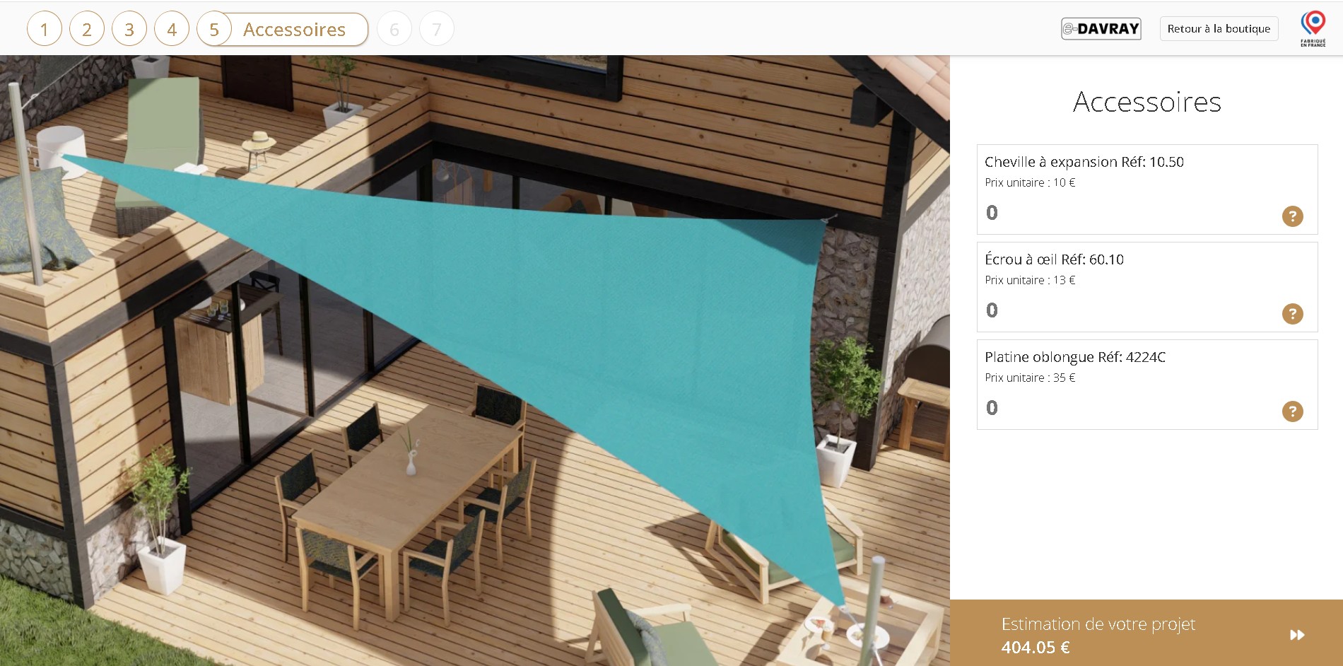 étape 5 du configurateur voile d'ombrage